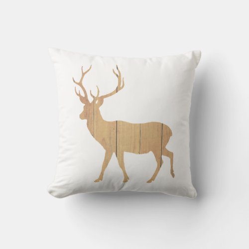 Deer on retro wooden background throw pillow