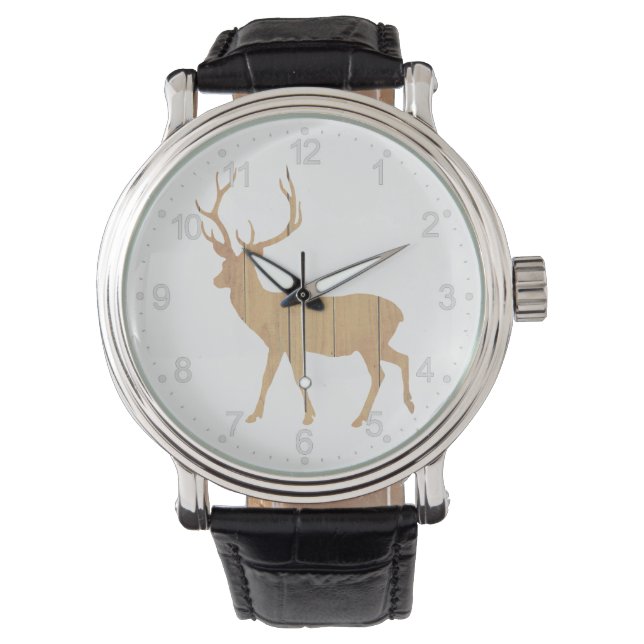 Deer on retro wooden background watch (Front)