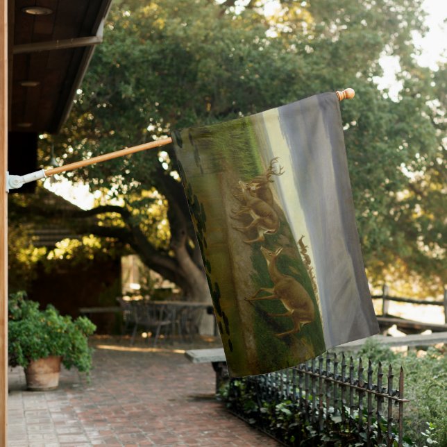 Deer on the Prairie (by William Holbrook Beard) House Flag (In SItu)