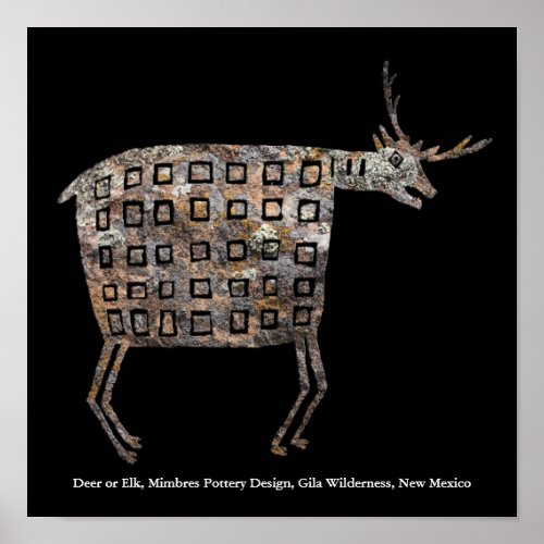 Deer or Elk Mimbres Pottery Design Poster