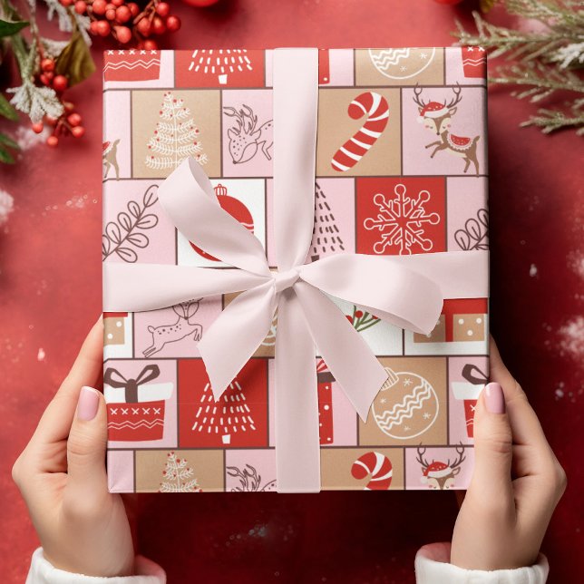 Deer Ornament Christmas Tree Snowflake Pattern Wrapping Paper (Creator Uploaded)