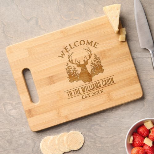 Deer Outdoors Camp Personalized Family Cabin Name Cutting Board