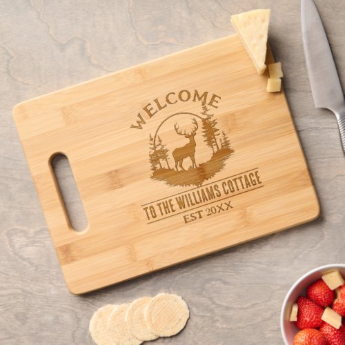 Deer Outdoors Camp Personalized Family Cabin Name Cutting Board