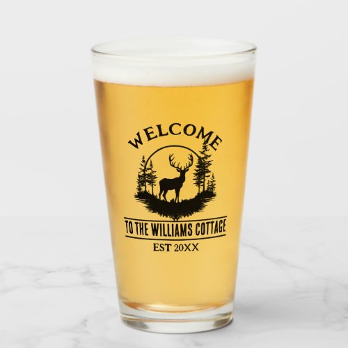 Deer Outdoors Camp Personalized Family Cabin Name Glass