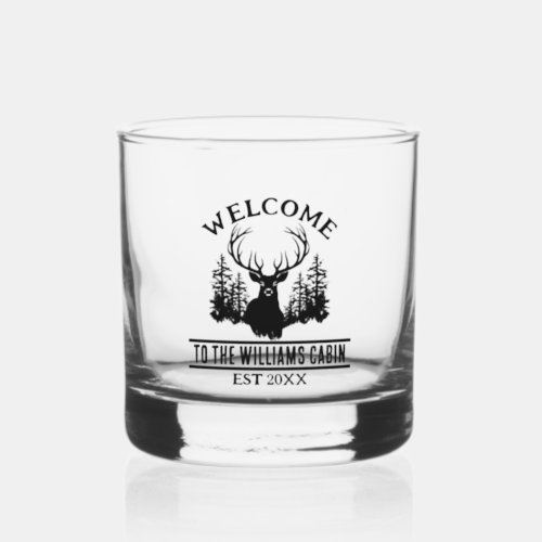 Deer Outdoors Camp Personalized Family Cabin Name Whiskey Glass