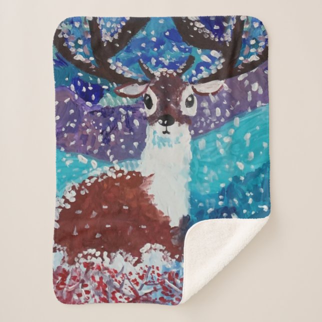 Deer Painting Sherpa Blanket (Front)