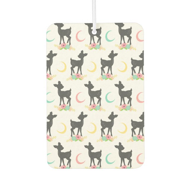 Deer Pattern, Baby Deer, Boho, Flowers, Moon Air Freshener (Front)
