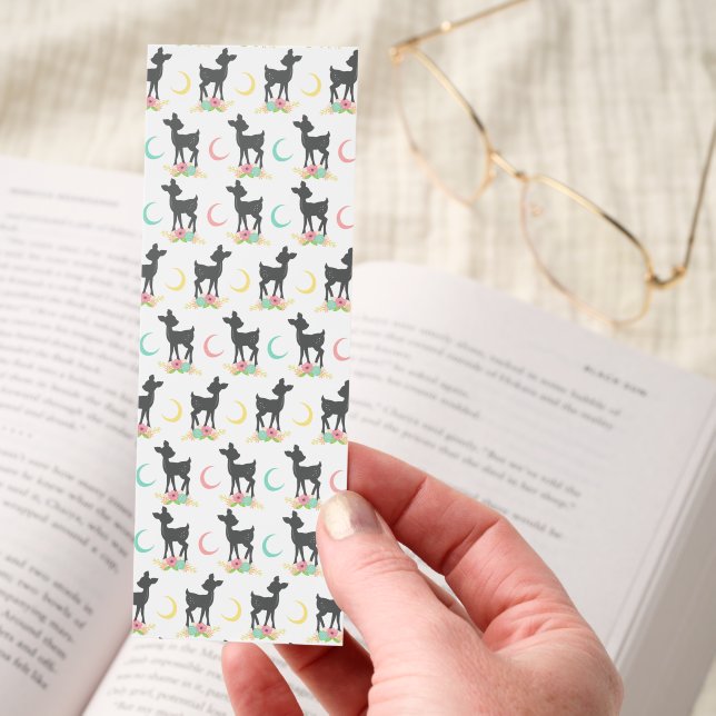 Deer Pattern, Baby Deer, Boho, Flowers, Moon Bookmarks (Hand)