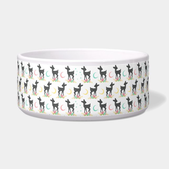 Deer Pattern, Baby Deer, Boho, Flowers, Moon Bowl (Front)