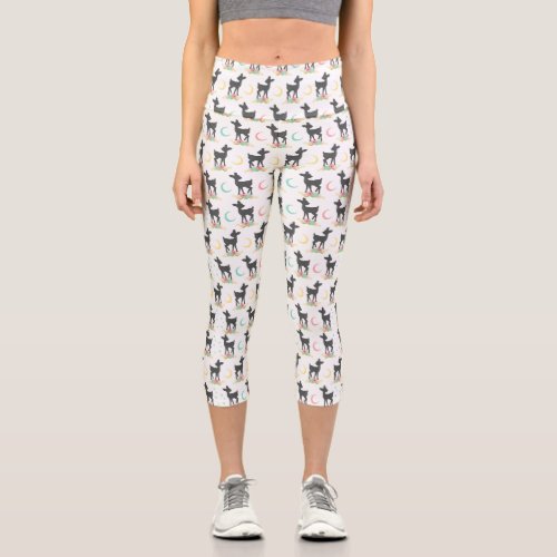 Deer Pattern Baby Deer Boho Flowers Moon Capri Leggings