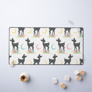 Deer Pattern, Baby Deer, Boho, Flowers, Moon Desk Mat