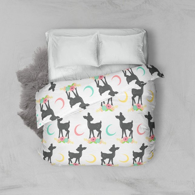 Deer Pattern, Baby Deer, Boho, Flowers, Moon Duvet Cover (Creator Uploaded)