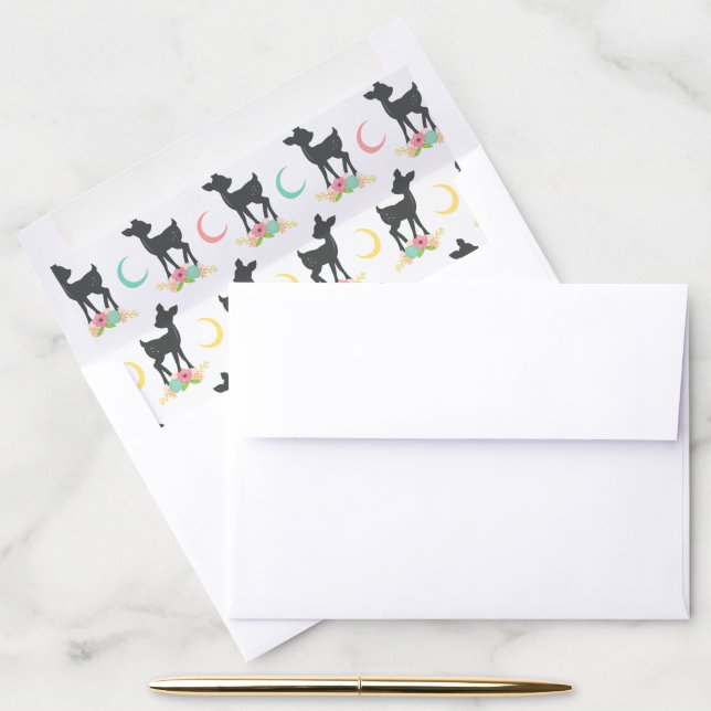 Deer Pattern, Baby Deer, Boho, Flowers, Moon Envelope Liner (Desk)