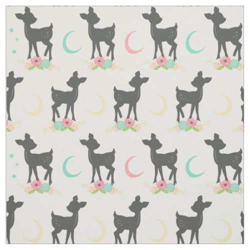 Deer Pattern Baby Deer Boho Flowers Moon Fabric