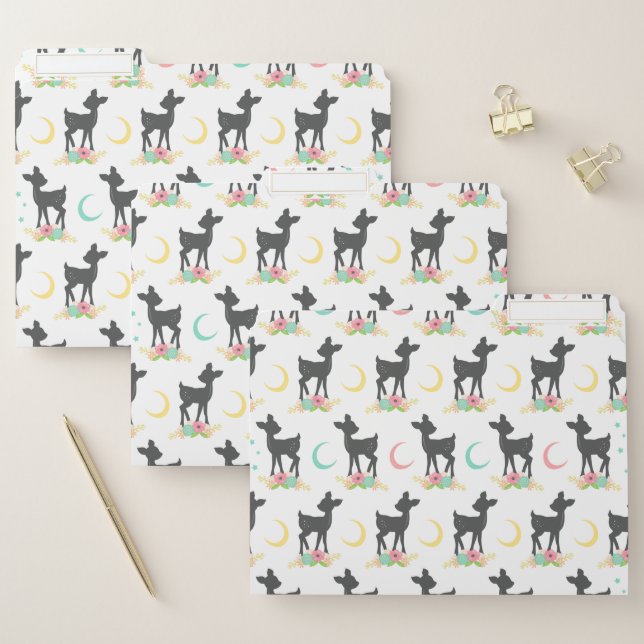 Deer Pattern, Baby Deer, Boho, Flowers, Moon File Folder (Set)