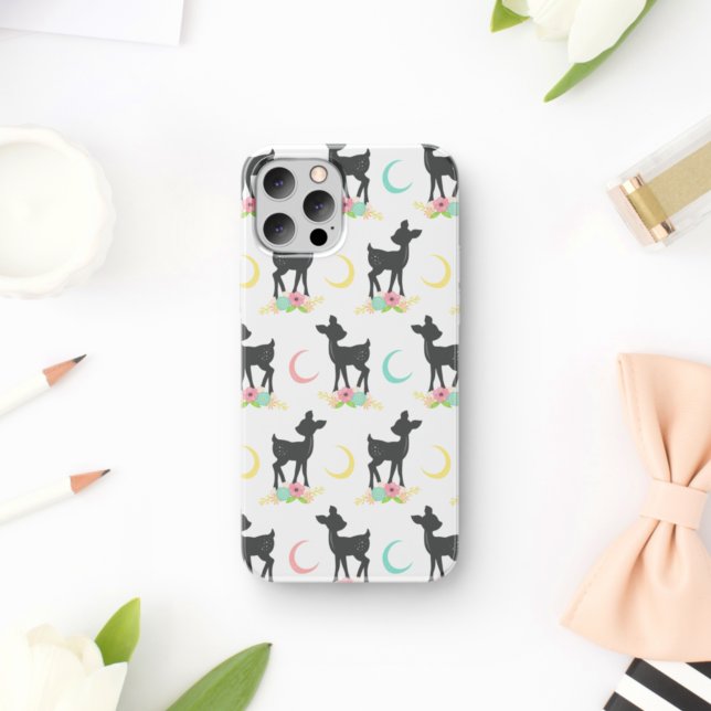 Deer Pattern, Baby Deer, Boho, Flowers, Moon iPhone Case (Creator Uploaded)