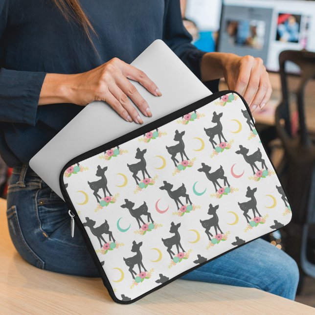 Deer Pattern, Baby Deer, Boho, Flowers, Moon Laptop Sleeve (Creator Uploaded)