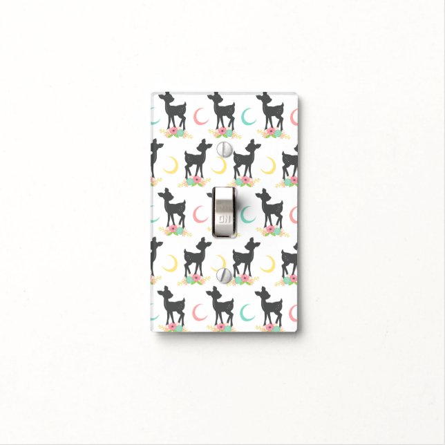 Deer Pattern, Baby Deer, Boho, Flowers, Moon Light Switch Cover (In Situ)