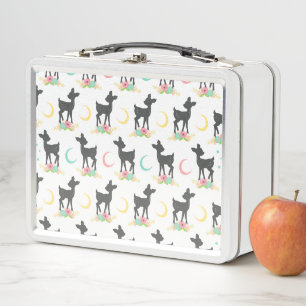 Deer Pattern, Baby Deer, Boho, Flowers, Moon Metal Lunch Box