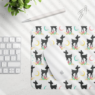 Deer Pattern, Baby Deer, Boho, Flowers, Moon Mouse Pad