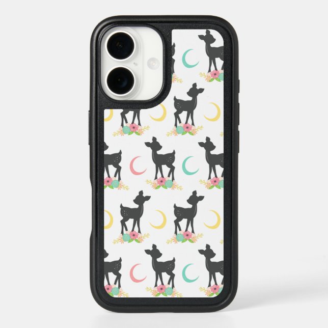 Deer Pattern, Baby Deer, Boho, Flowers, Moon Otterbox iPhone Case (Back)