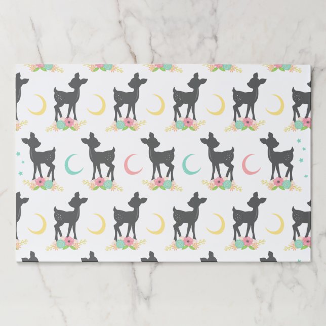 Deer Pattern, Baby Deer, Boho, Flowers, Moon Paper Pad (Front)