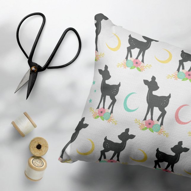 Deer Pattern, Baby Deer, Boho, Flowers, Moon Pillow Case (Creator Uploaded)