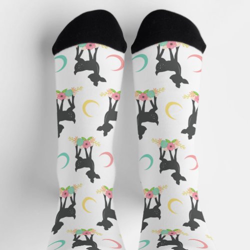 Deer Pattern Baby Deer Boho Flowers Moon Socks