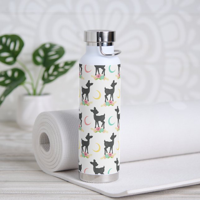 Deer Pattern, Baby Deer, Boho, Flowers, Moon Water Bottle (Yoga)