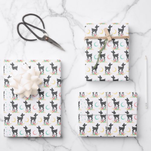 Deer Pattern Baby Deer Boho Flowers Moon Wrapping Paper Sheets