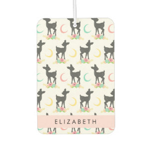 Deer Pattern, Baby Deer, Boho, Flowers, Your Name Air Freshener