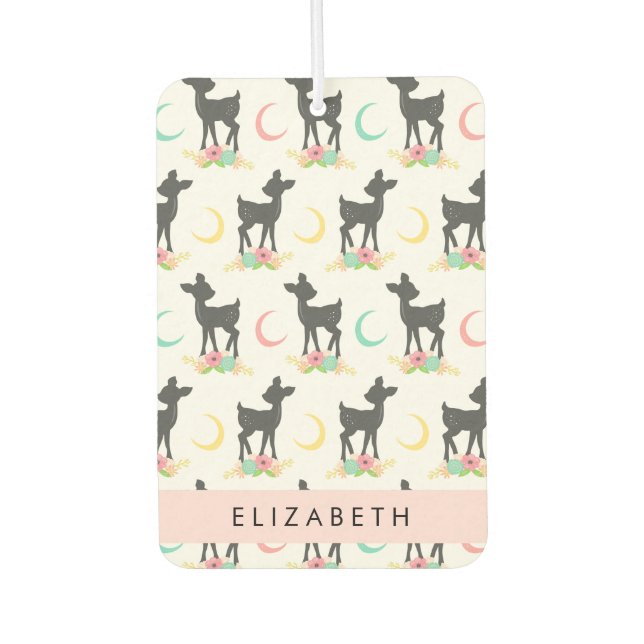 Deer Pattern, Baby Deer, Boho, Flowers, Your Name Air Freshener (Front)