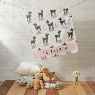 Deer Pattern, Baby Deer, Boho, Flowers, Your Name Blanket
