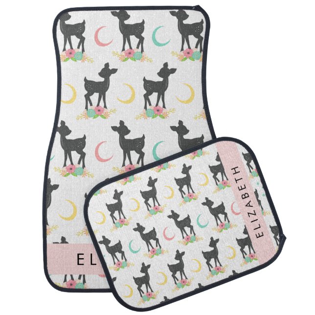 Deer Pattern, Baby Deer, Boho, Flowers, Your Name Car Floor Mat (Set)