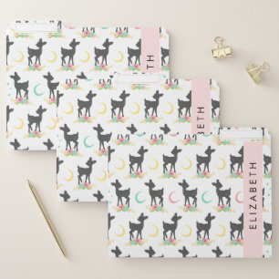 Deer Pattern, Baby Deer, Boho, Flowers, Your Name File Folder
