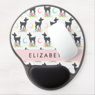 Deer Pattern, Baby Deer, Boho, Flowers, Your Name Gel Mouse Pad