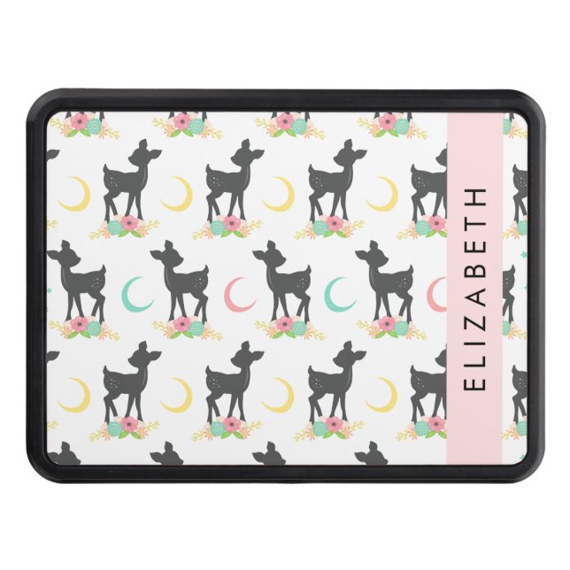 Deer Pattern, Baby Deer, Boho, Flowers, Your Name Hitch Cover (Front)
