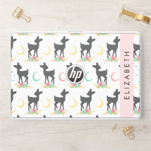 Deer Pattern, Baby Deer, Boho, Flowers, Your Name HP Laptop Skin