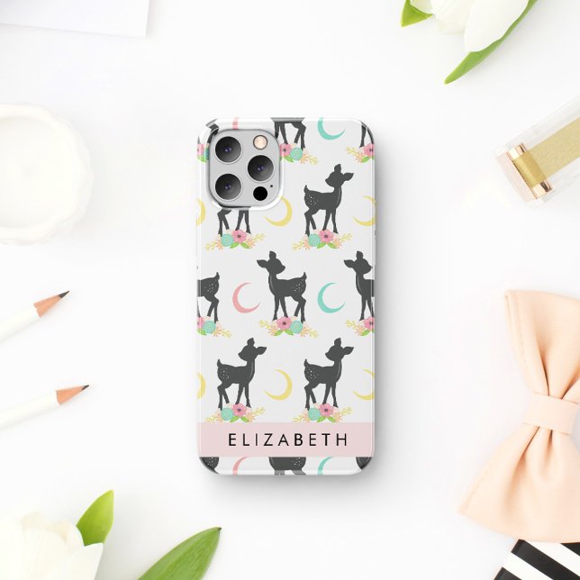 Deer Pattern, Baby Deer, Boho, Flowers, Your Name Iphone Case (Creator Uploaded)