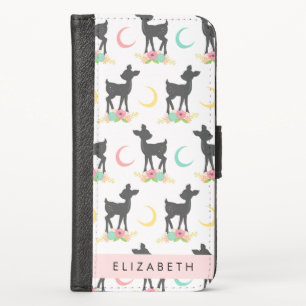 Deer Pattern, Baby Deer, Boho, Flowers, Your Name iPhone X Wallet Case
