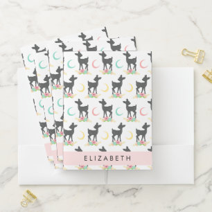 Deer Pattern, Baby Deer, Boho, Flowers, Your Name Pocket Folder