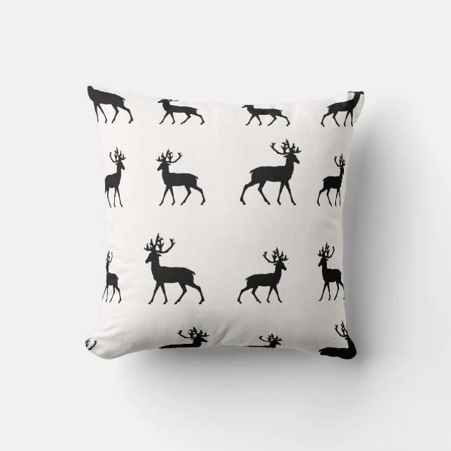 Deer pattern in Black and White Throw Pillow (Front)