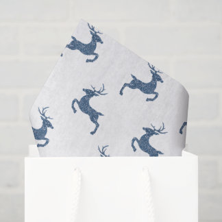 Deer Pattern In Faux Blue Glitter Texture Look Tissue Paper