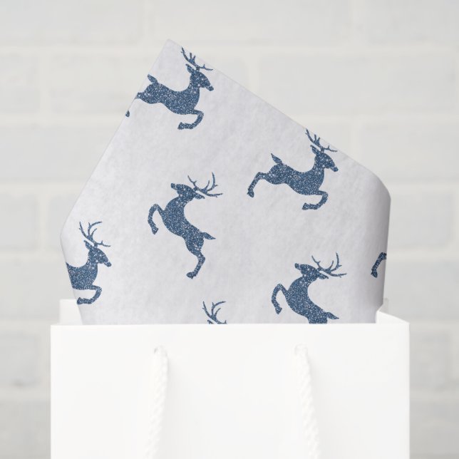 Deer Pattern In Faux Blue Glitter Texture Look Tissue Paper (Gift Bag)