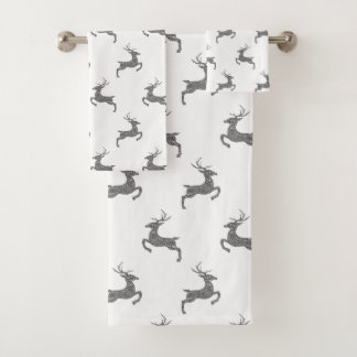 Deer Pattern In Faux Gray Glitter Texture Look Bath Towel Set