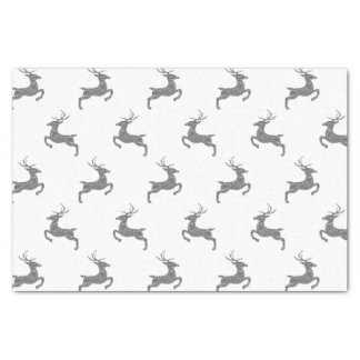 Deer Pattern In Faux Gray Glitter Texture Look Tissue Paper