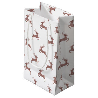 Deer Pattern In Faux Rose Gold Pink Glitter Look Small Gift Bag