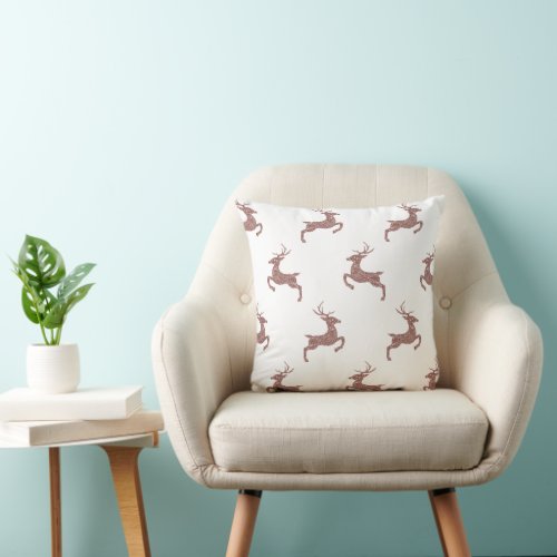 Deer Pattern In Faux Rose Gold Pink Glitter Look Throw Pillow