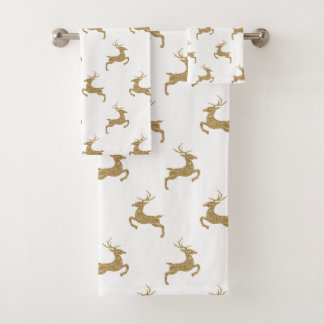 Deer Pattern In Faux Yellow Glitter Texture Look Bath Towel Set