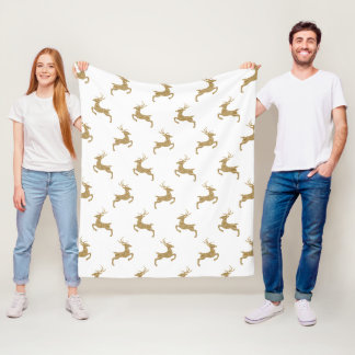 Deer Pattern In Faux Yellow Glitter Texture Look Fleece Blanket